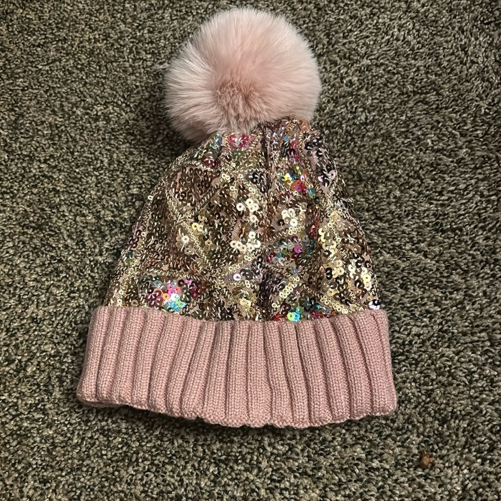 Pink and colorful Sequin Pom-Pom Hat new with out tags